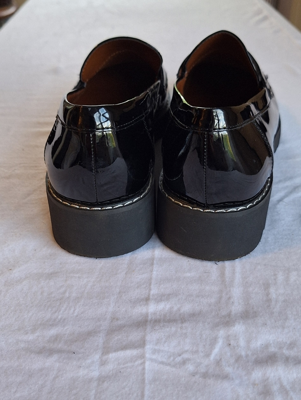 Franco Sarto Black Patent Loafers Size 10 Chunky Lug Sole Penny Loafers - Picture 4 of 5